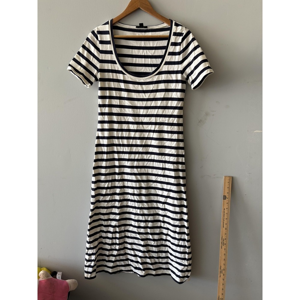J.Crew Dress Womens S White Navy Striped T Shirt Midi Scoop Neck Jersey Nautical